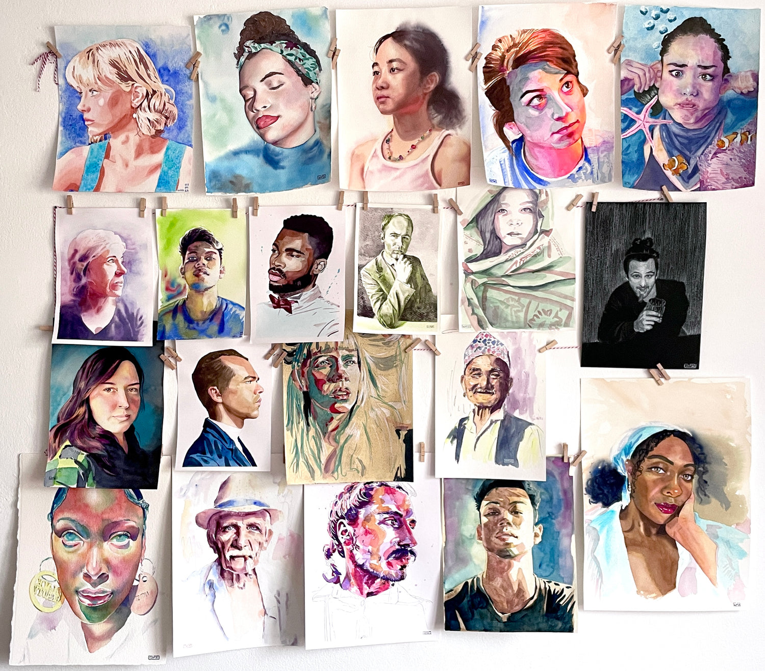 Aquarell Portraits auf Papier