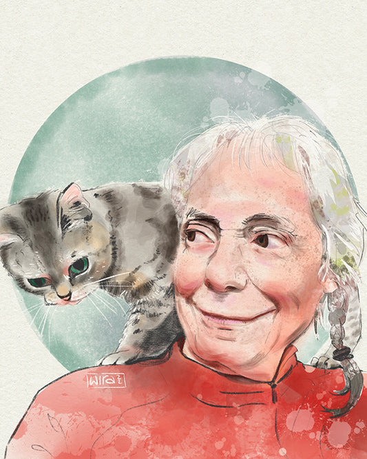 Digitales Portrait zum herunterladen >Alte Frau mit Katze<