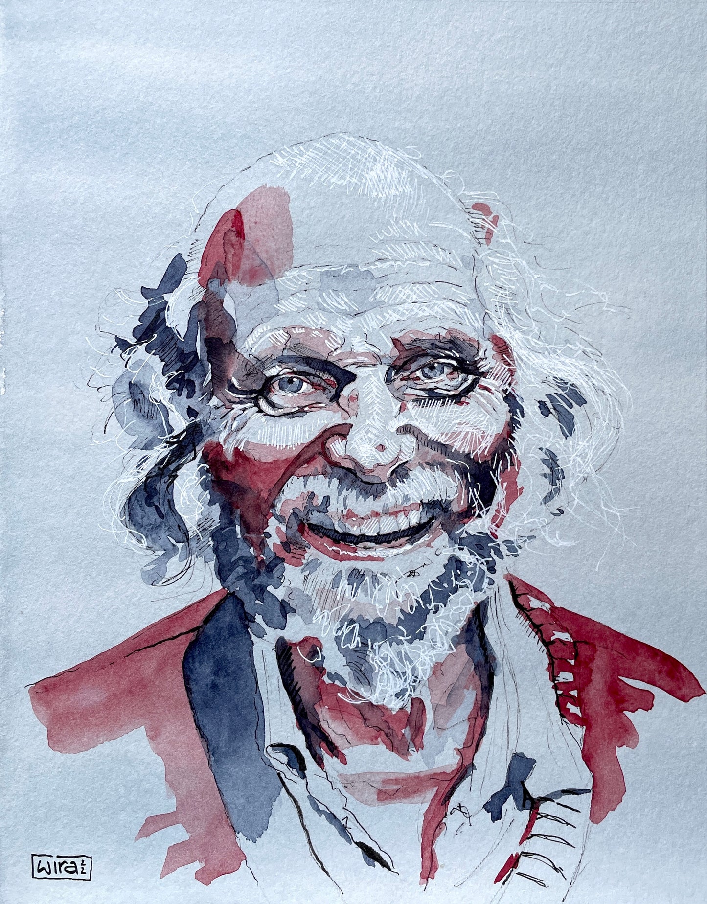 Original Aquarell Portrait Freude